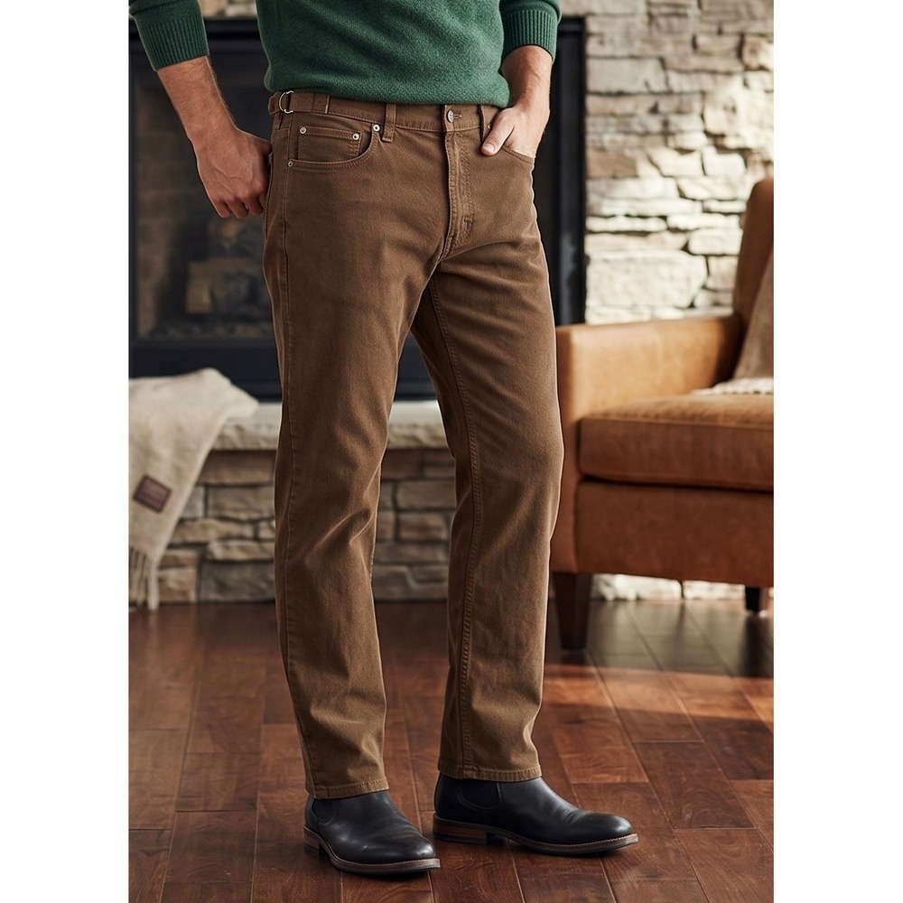 Lands End Traditional Fit Jeans Men's 37 Straight Leg Denim Cotton Casual Brown